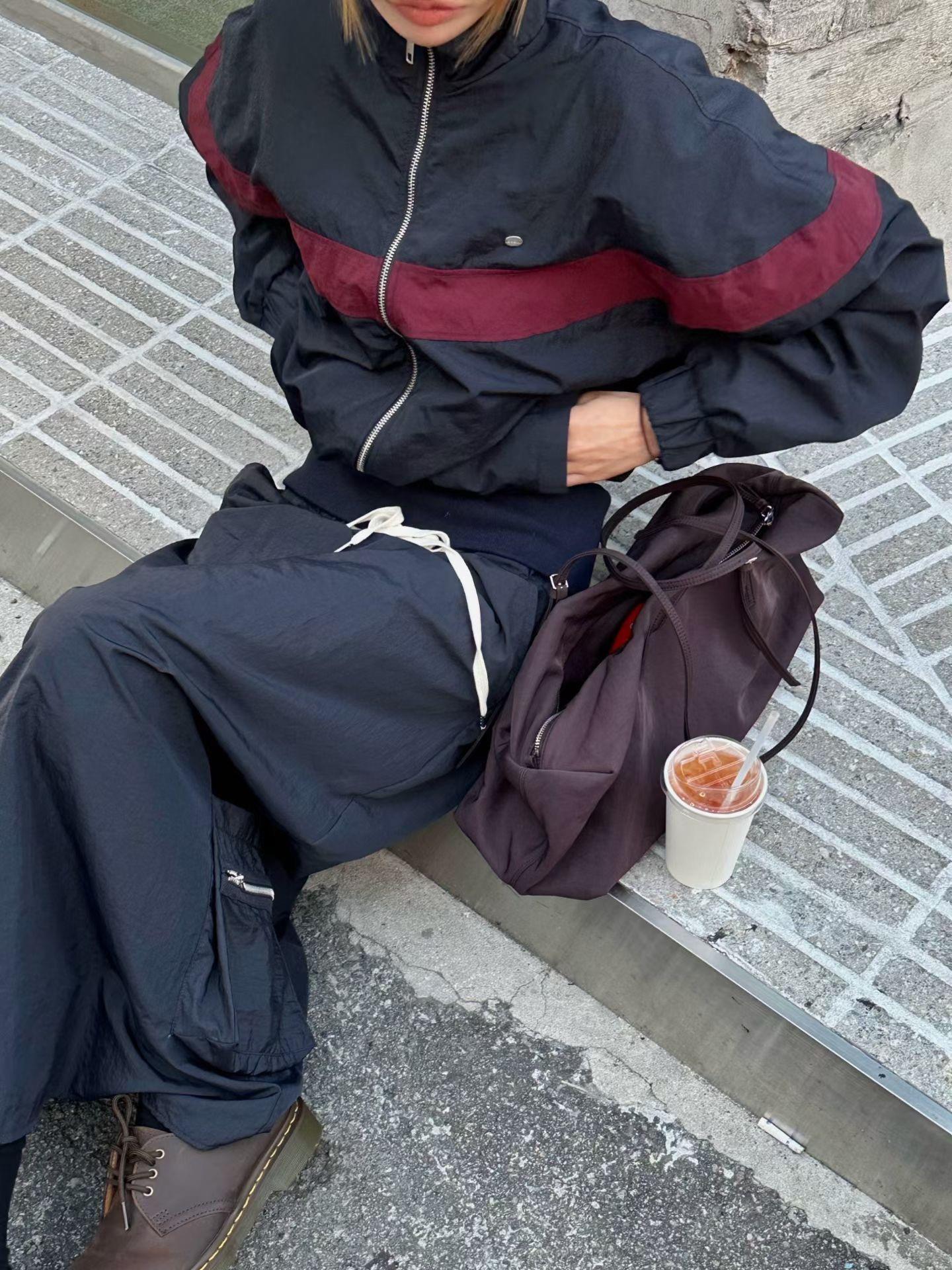 拼色立領尼龍外套